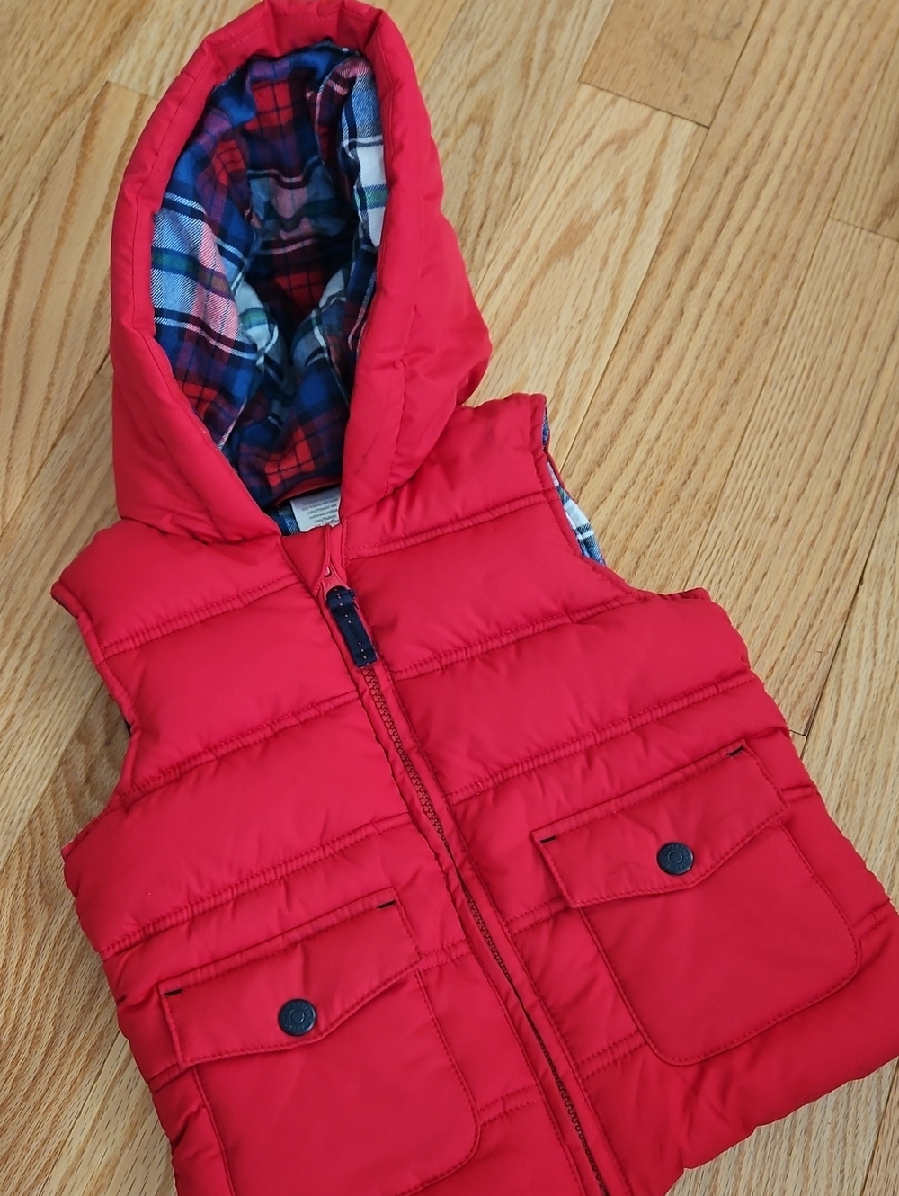 Gymboree Red Hooded Puffer Vest with Plaid Lining